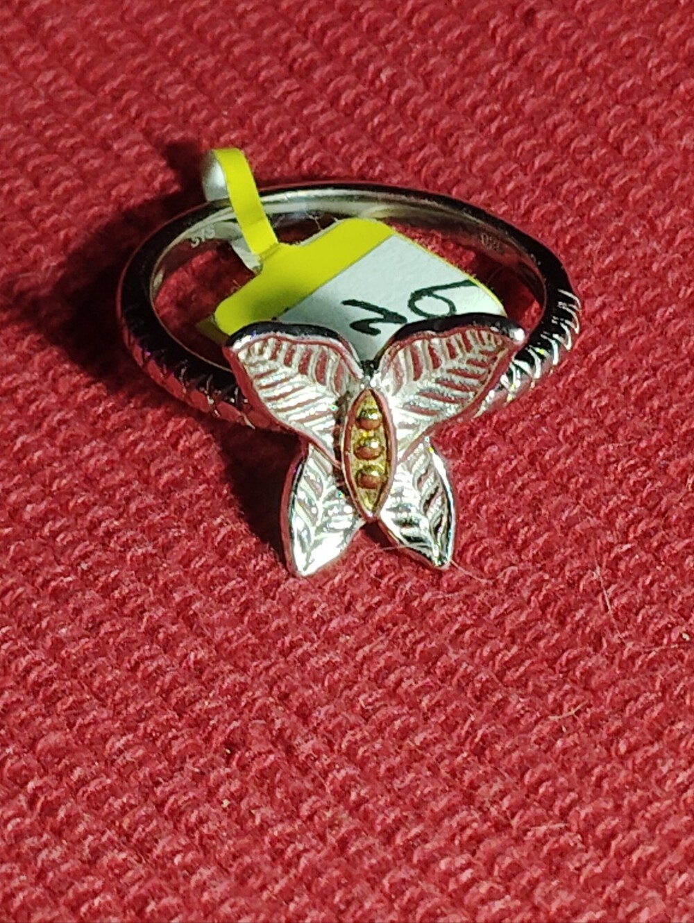 BUTTERFLY, 15K-BODY, STERLING WING. SIZE(S) 6, 9 & 10